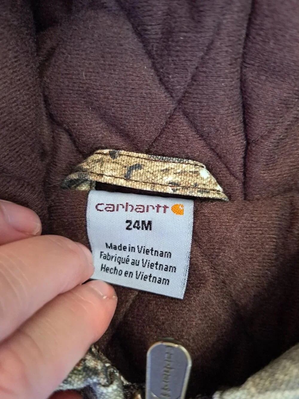 Carhartt Baby Realtree Boys Camo Quilt Lini g Canvas  Jacket 24M Hood & Ribbed C